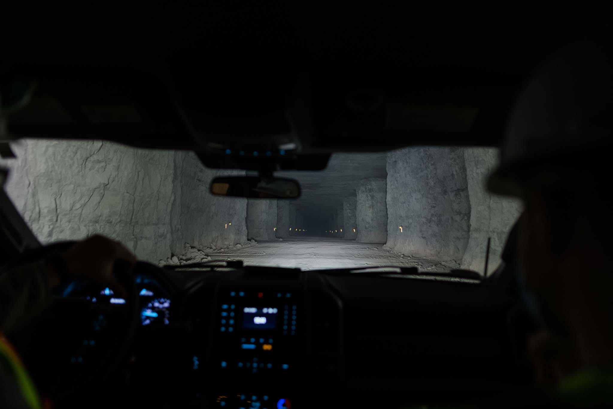 driving through a limestone mine